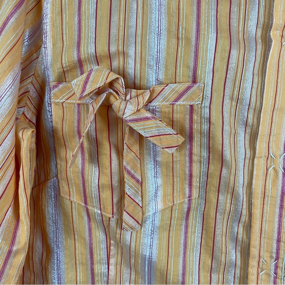 Vintage Flatiron Workshop 12 Snap Front Striped Blouse Orange Pink Shimmer USA - Picture 4 of 13